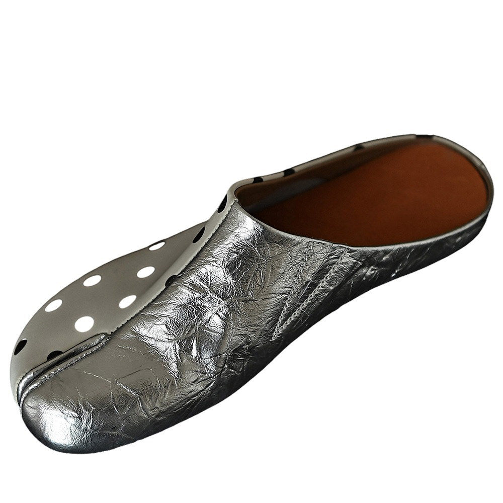 polka dot silver tabi mule flats boogzel clothing