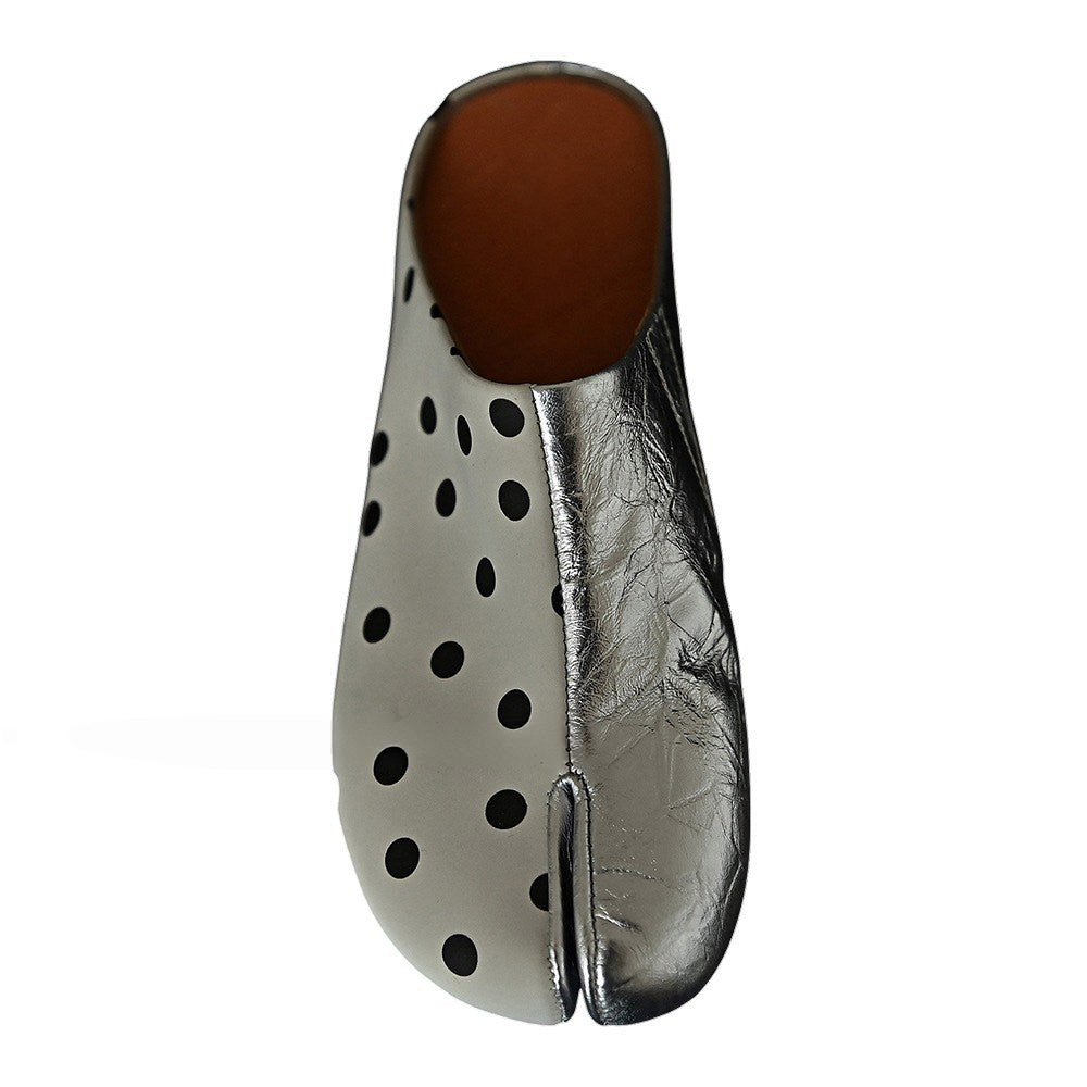 polka dot silver tabi mule flats boogzel clothing