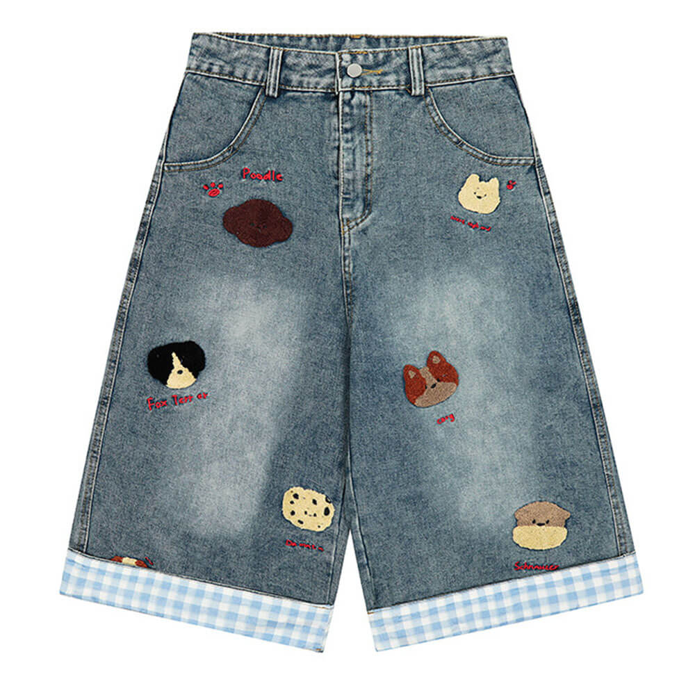 poodle embroidered denim shorts boogzel clothing