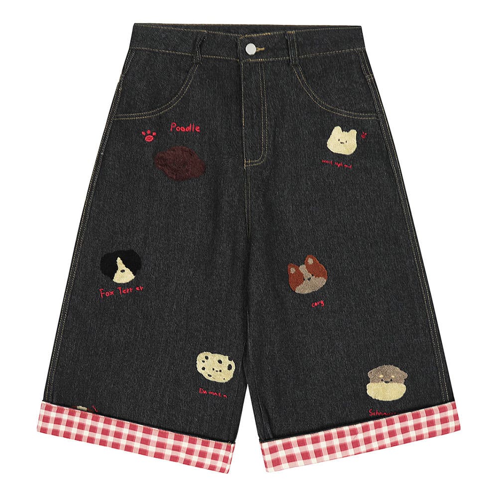 poodle embroidered denim shorts boogzel clothing