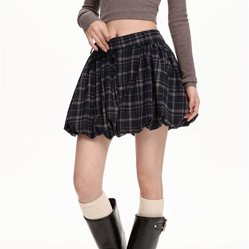 preppy plaid balloon mini skirt boogzel clothing