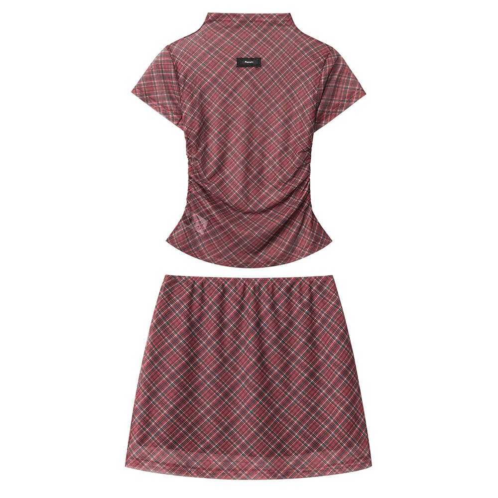 preppy plaid mesh top and mini skirt set boogzel clothing