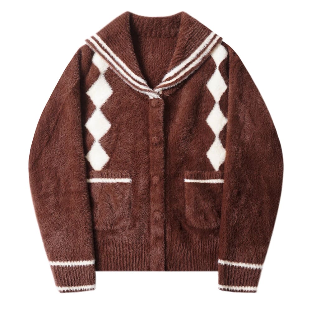 preppy plush argyle cardigan boogzel clothing