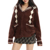 preppy plush argyle cardigan boogzel clothing