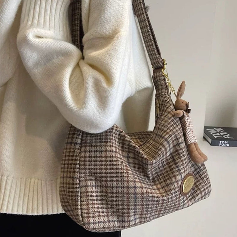 preppy style plaid pattern shoulder bag boogzel clothing