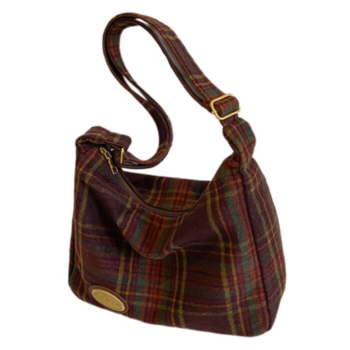 plaid pattern shoulder bag boogzel clothing