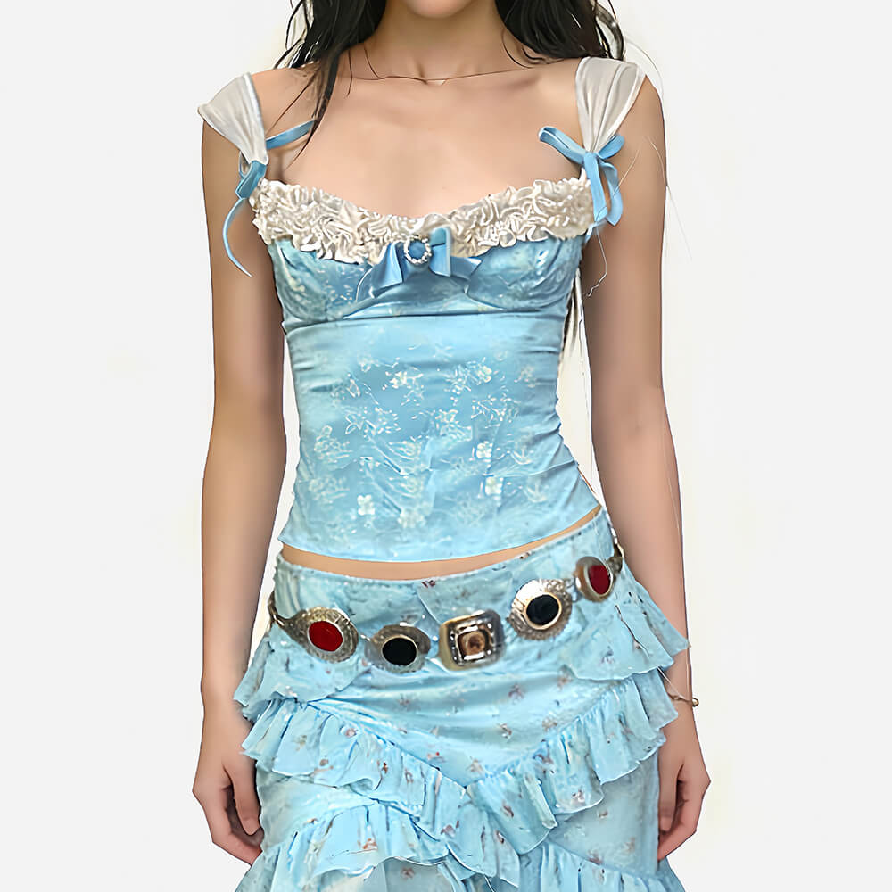 princess blue lace cami top boogzel clothing