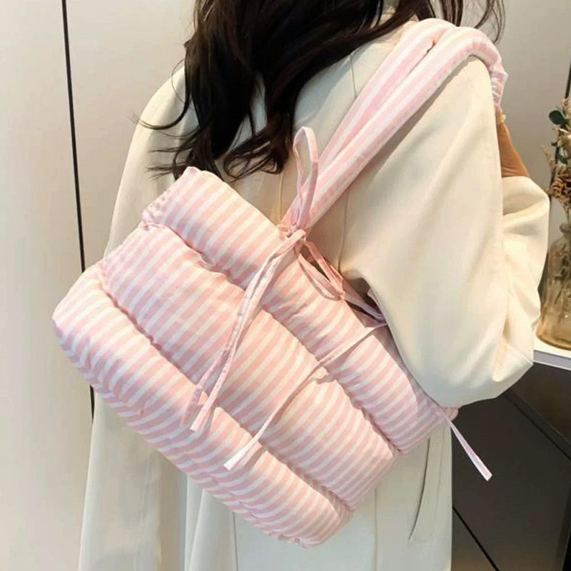 puffer striped shoulder bag boogzel clothing