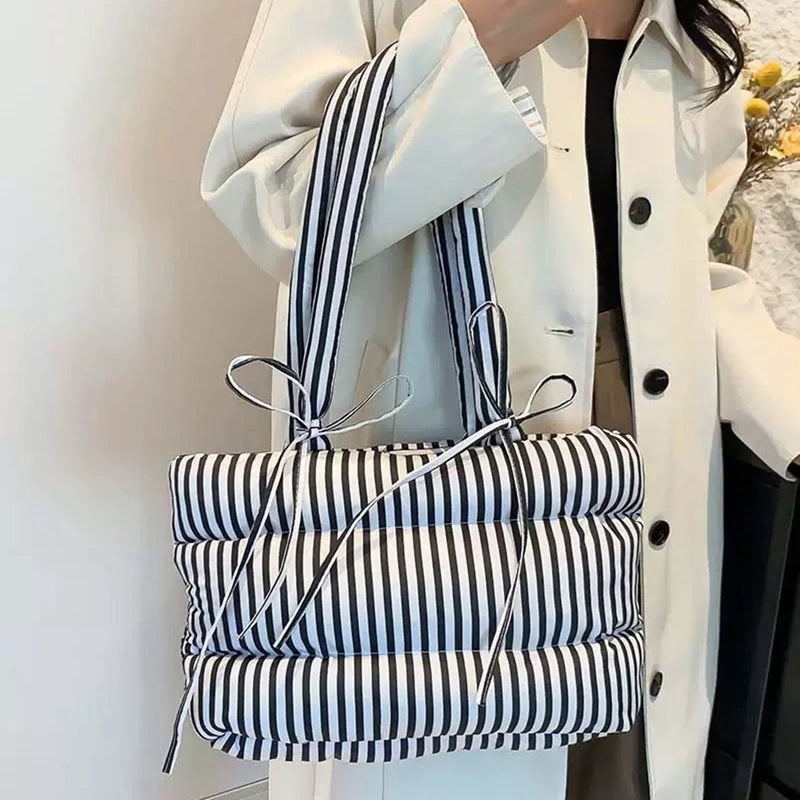puffer striped shoulder bag boogzel clothing