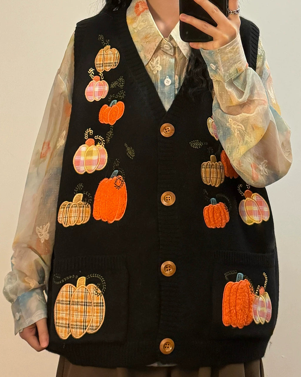 black_pumpkin_sweater_vest_button_up_cardigan_vest_with_pockets