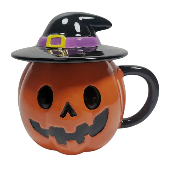 pumpkin in witch hat ceramic mug boogzel clothing