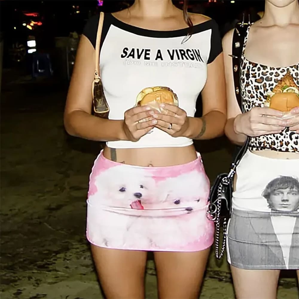 puppies print y2k micro skirt boogzel clothing