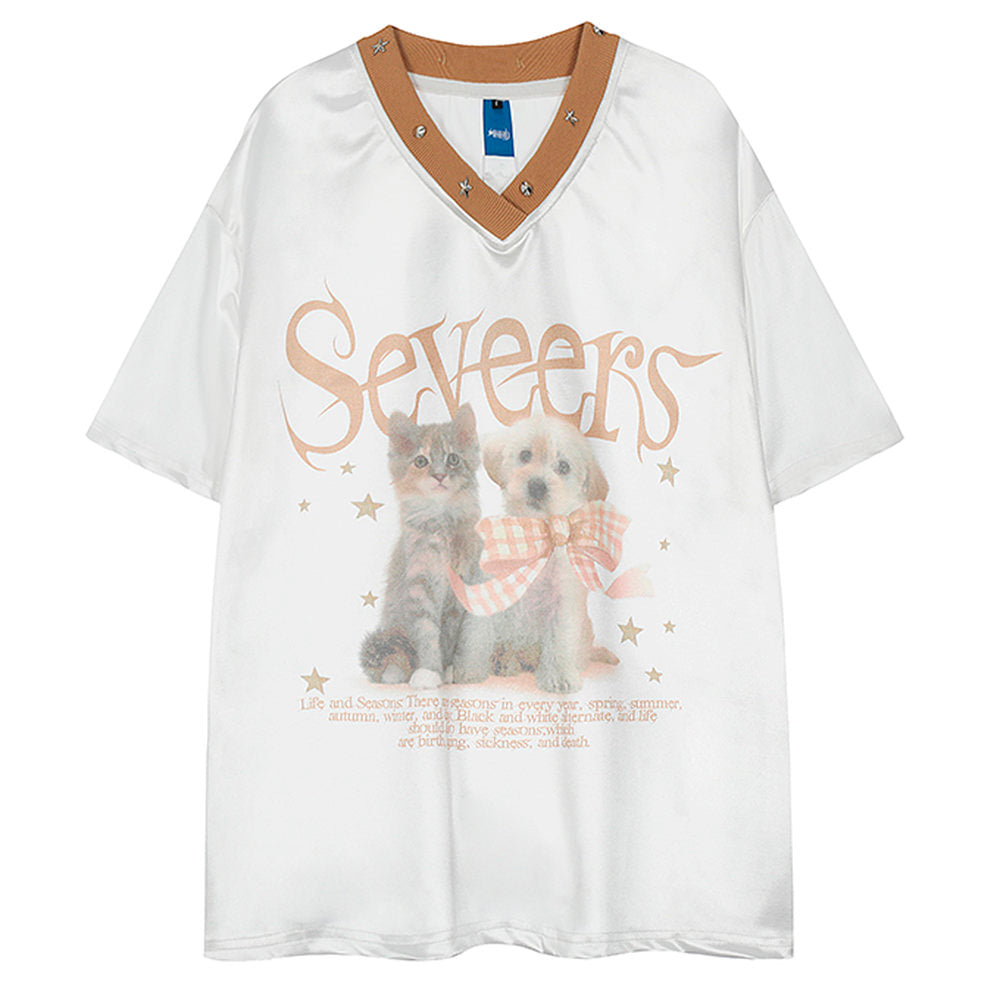 puppy and kitten print satin jersey boogzel clothing