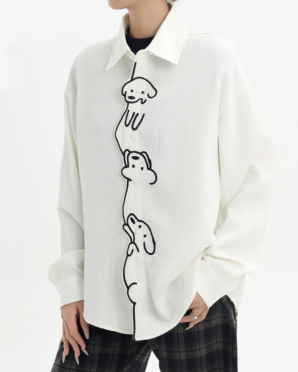 puppy dog embroidery button up shirt boogzel clothing
