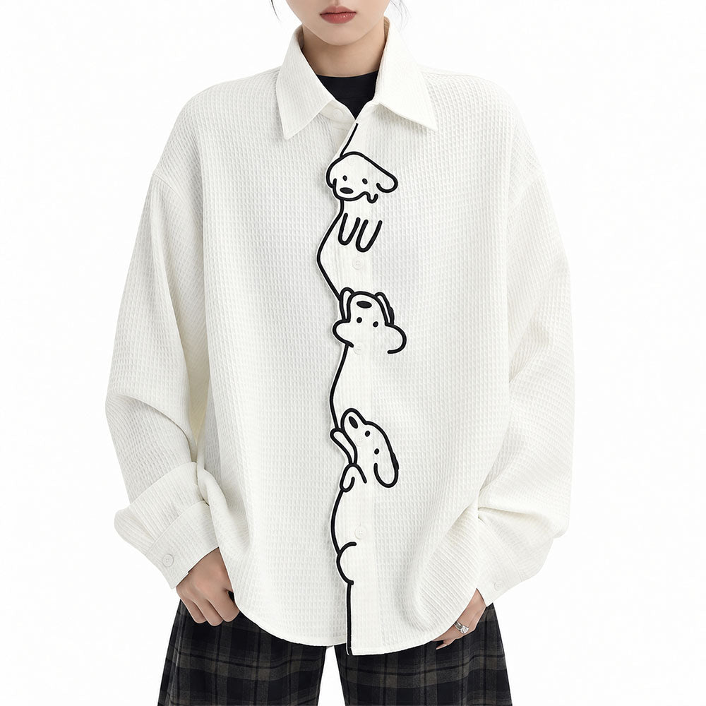 puppy dog embroidery button up shirt boogzel clothing