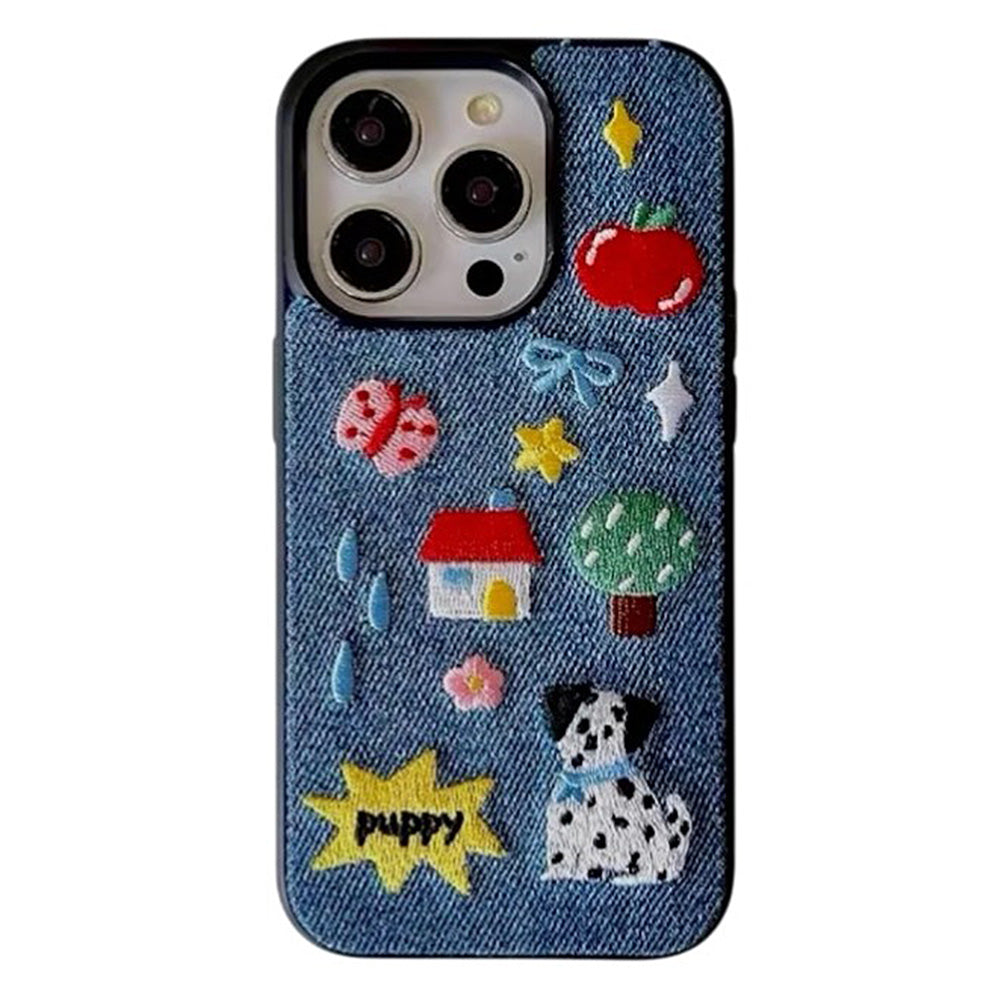 puppy embroidered denim iphone case boogzel clothing