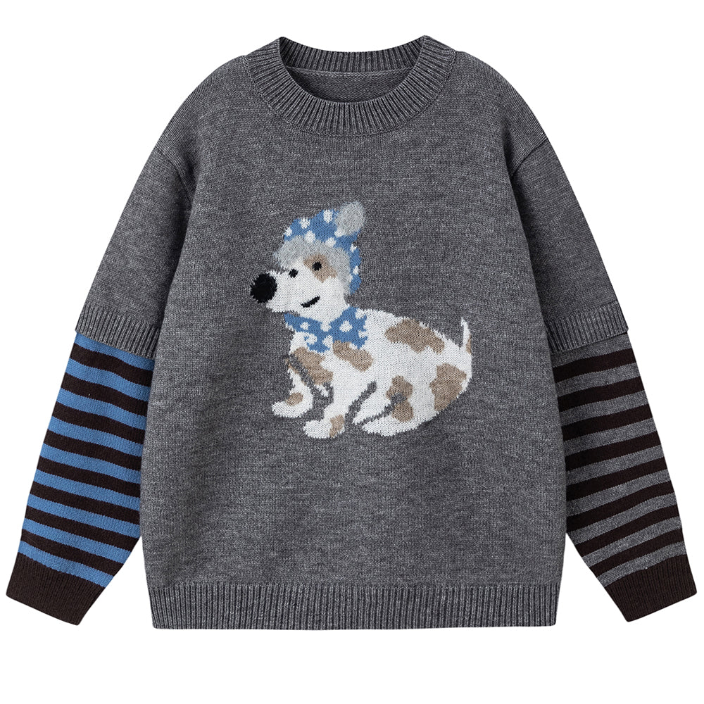 puppy print striped sleeve jumper boogzel clothing