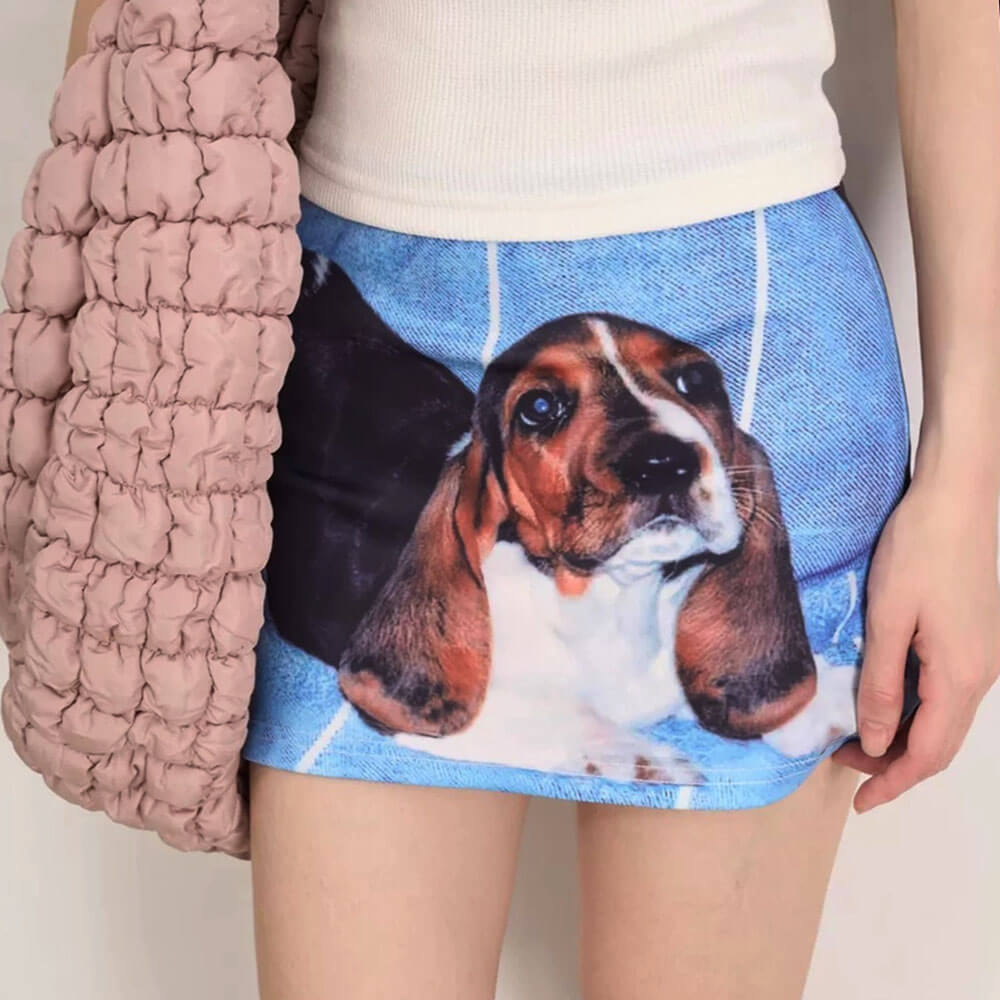 puppy print y2k denim micro skirt boogzel clothing