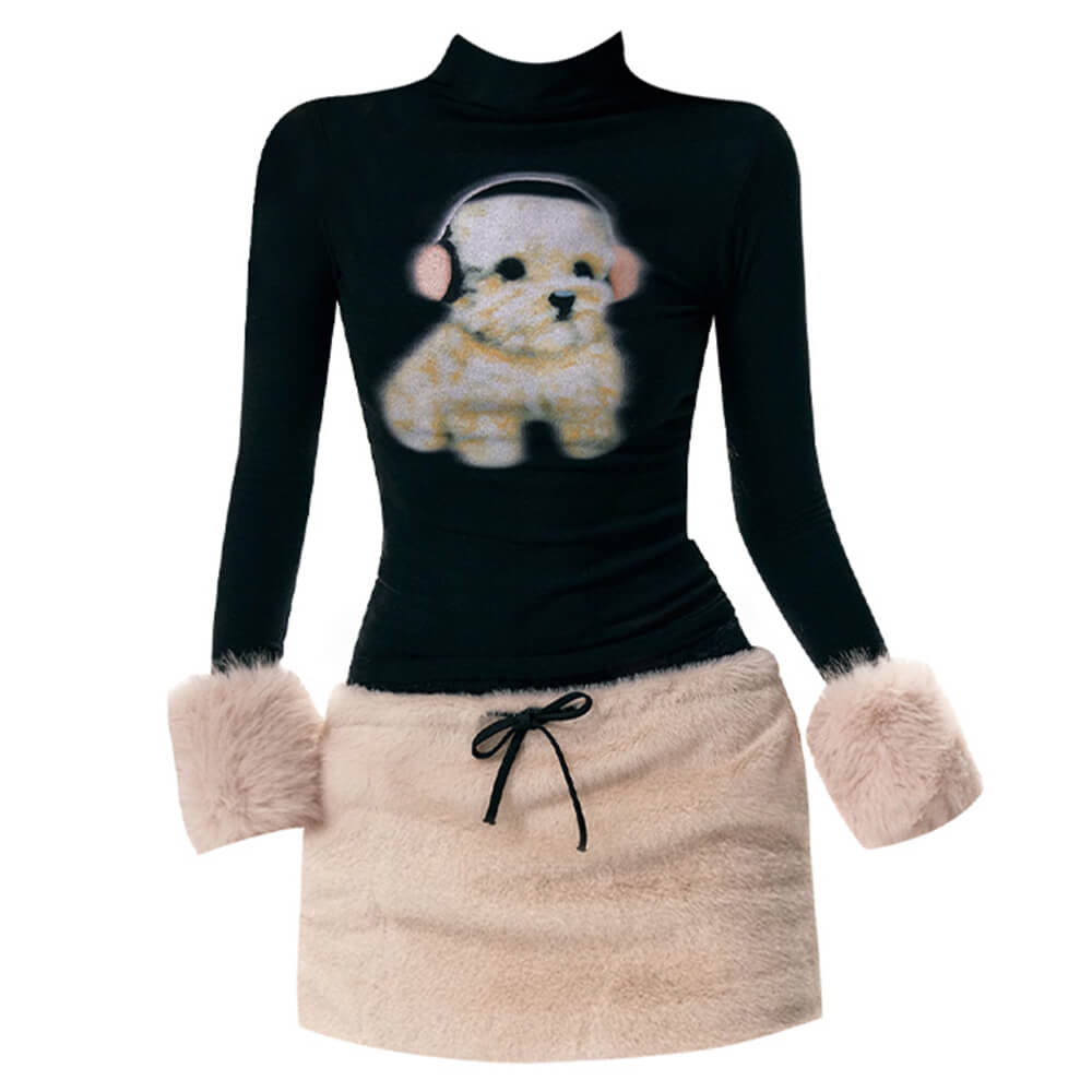 puppy turtleneck jumper and mni skirt boogzel clothing