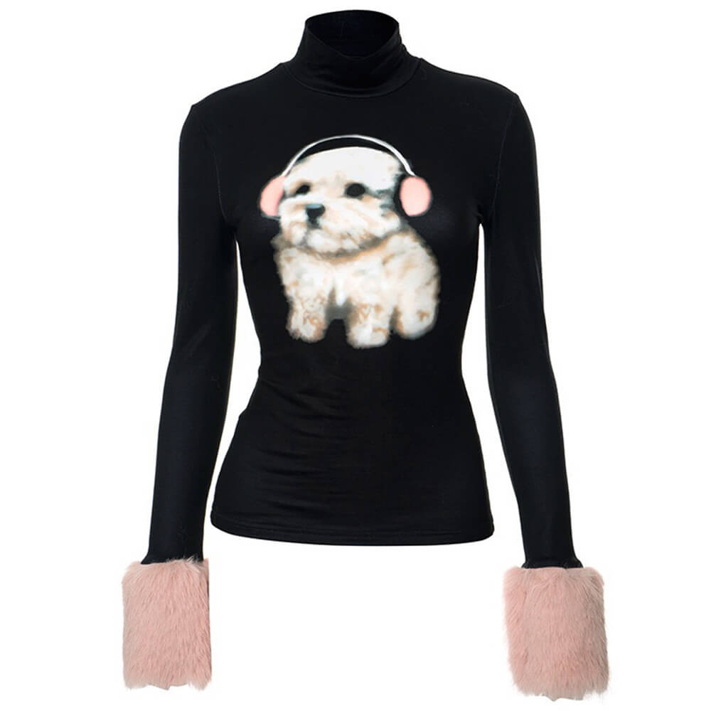 puppy turtleneck jumper and mni skirt boogzel clothing