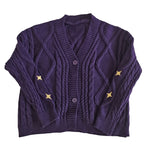 purple cardigan with star embroidery on sleeves - boogzel clothing