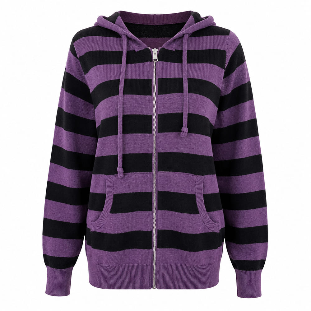 purple and black striped knit hoodie boogzel clothing