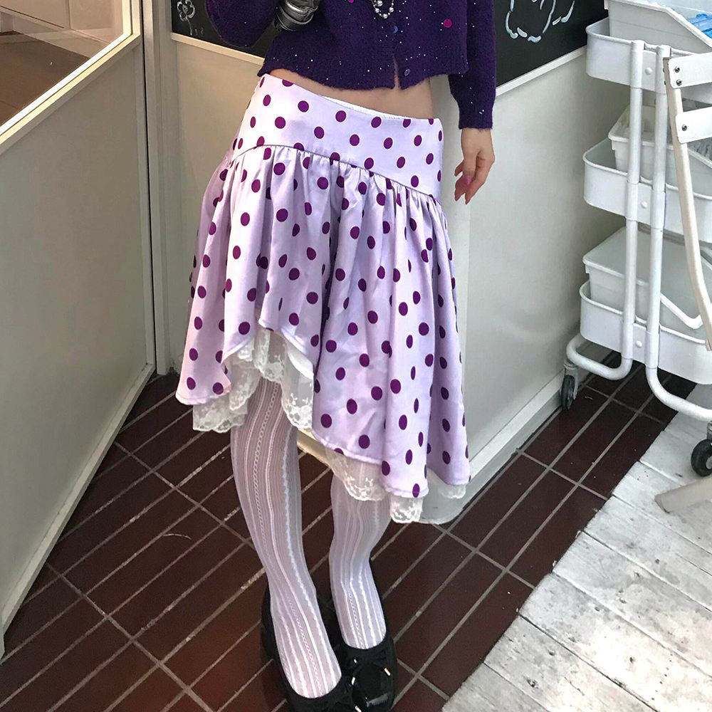 purple polka dot layered ruffle skirt boogzel clothing