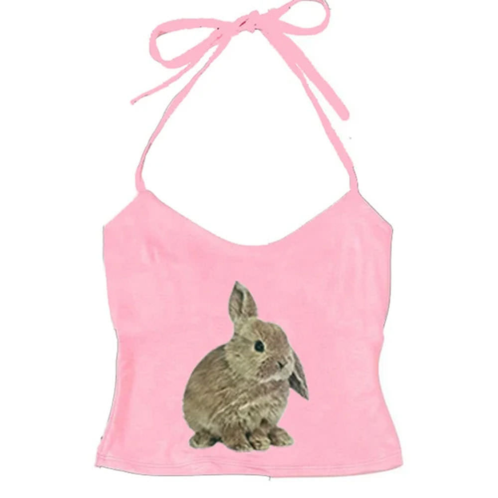 Rabbit Print Y2K Halter Top | Y2K Clothing – Boogzel Clothing