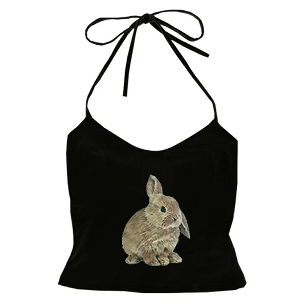 Rabbit Print Y2K Halter Top | Y2K Clothing – Boogzel Clothing