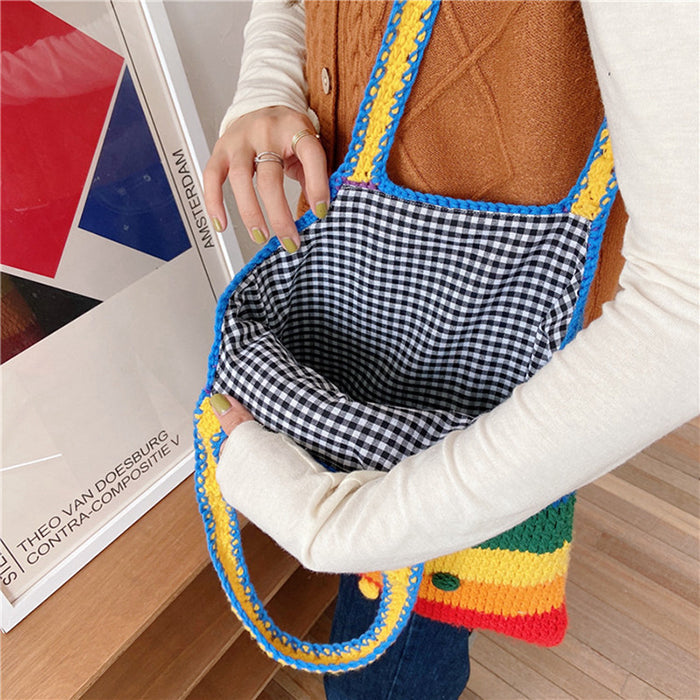 rainbow knitted tote bag boogzel clothing