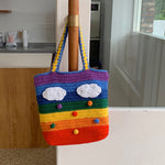 rainbow knitted tote bag boogzel clothing