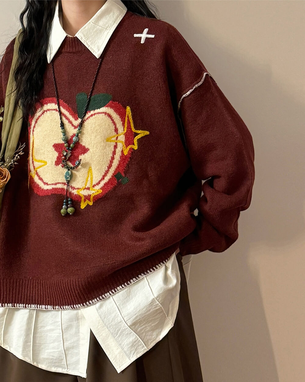red apple oversized sweater boogzel clothing