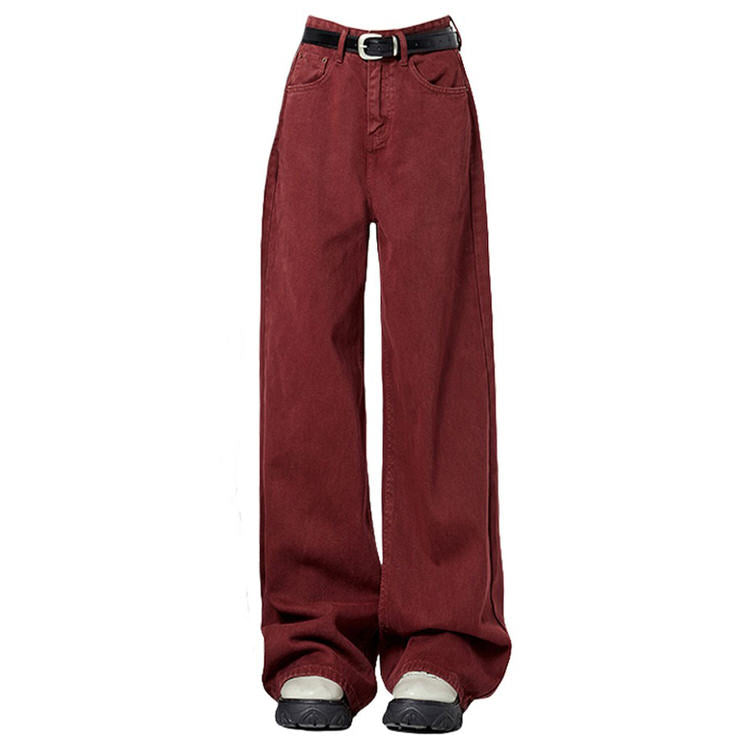 Wine Red Wide-Leg Jeans - Aesthetic Clothes - Aesthetic Outfits