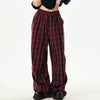 red and blue plaid pattern pants boogzel clothing