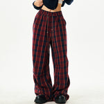 red and blue plaid pattern pants boogzel clothing