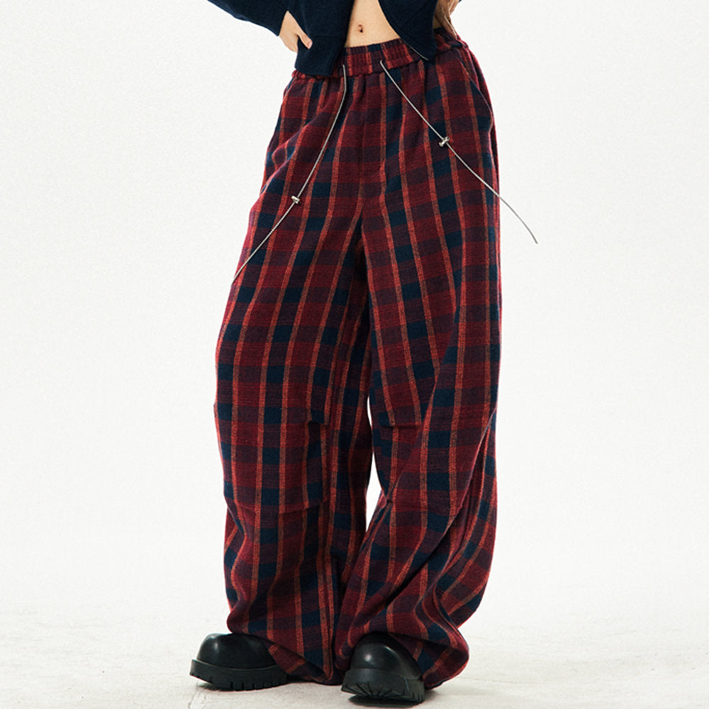 red and blue plaid pattern pants boogzel clothing