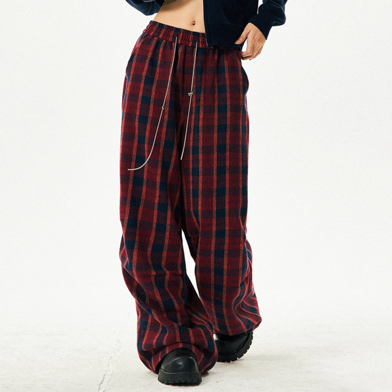 red and blue plaid pattern pants boogzel clothing