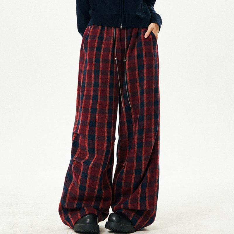 red and blue plaid pattern pants boogzel clothing