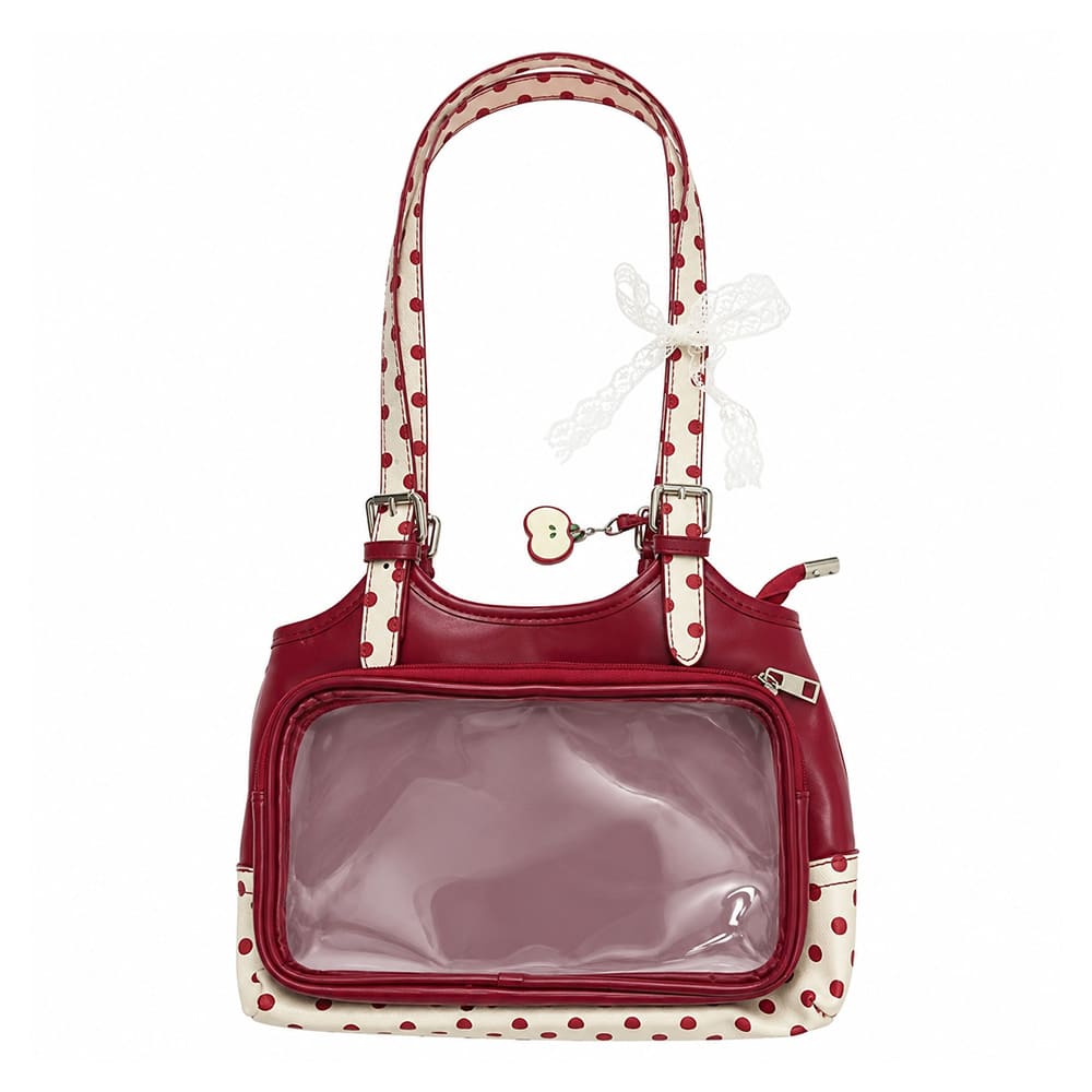 red apple polka dot clear pocket handbag boogzel clothing