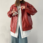 Red Grunge Leather Jacket boogzel clothing