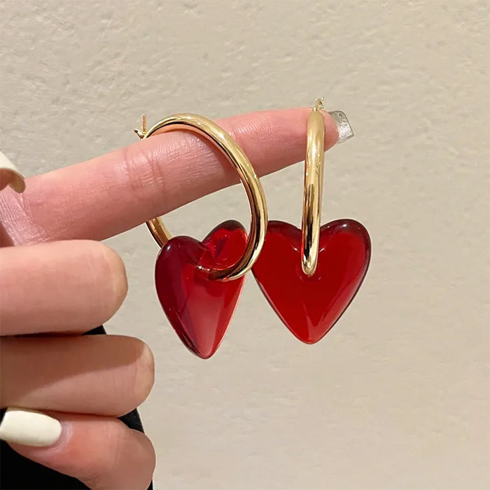 red heart-shaped drop earrings boogzel clothing