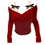 red off shoulder bow top boogzel clothing