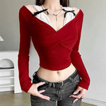 red off shoulder bow top boogzel clothing