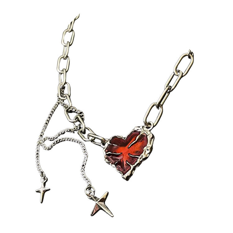 Red Stone Heart Chain Necklace - Boogzel Clothing