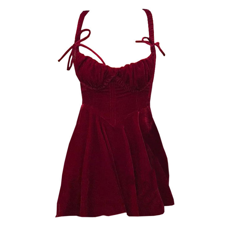 Vintage Aesthetic Red Velvet Mini Dress - Boogzel Clothing