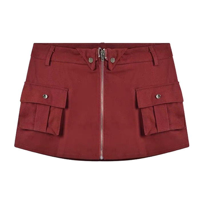 red zip front mini skirt boogzel clothing