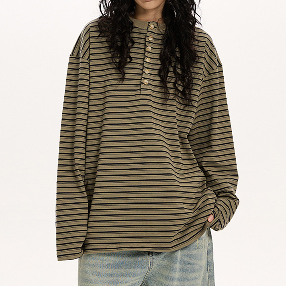relaxed striped button up long sleeve top boogzel clothing
