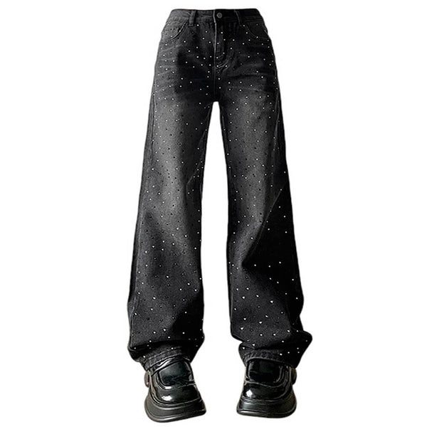 Midnight Rhinestone Baggy Jeans | Aesthetic Outfits – Boogzel Clothing