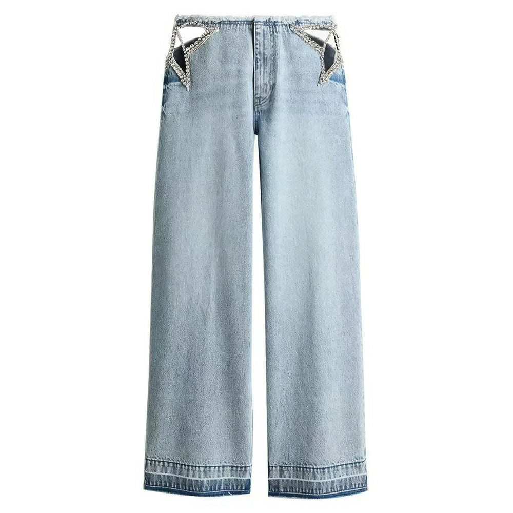 rhinestone star cutout wide leg jeans boogzel clothing