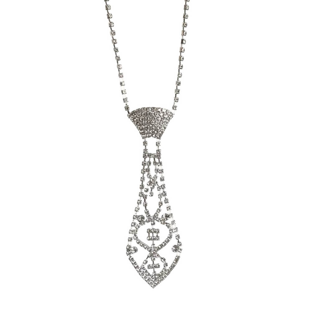 rhinestone tie shaped necklace boogzel clothing